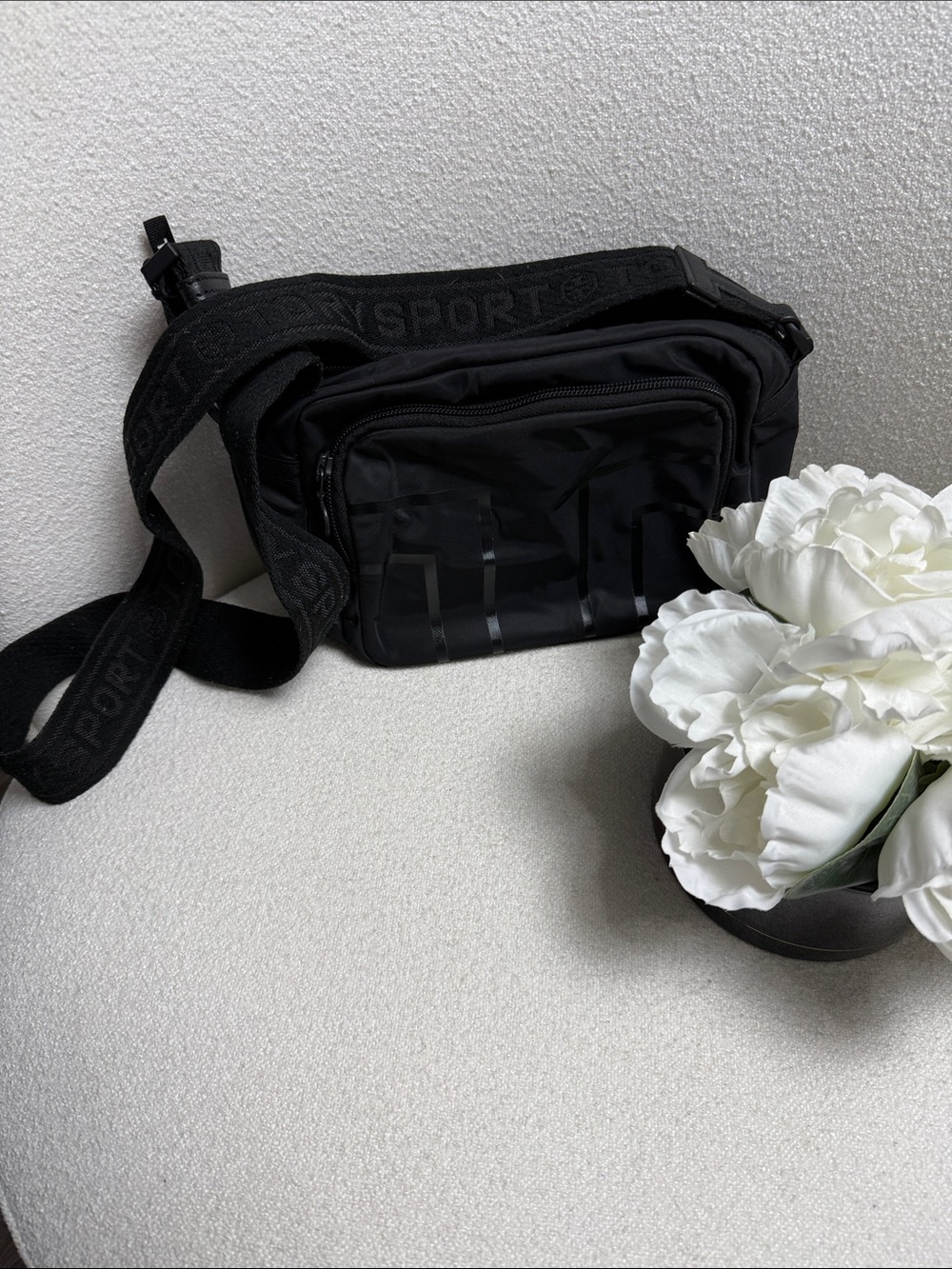 Tory Sport Black Nylon Belt Bag with Branded Strap